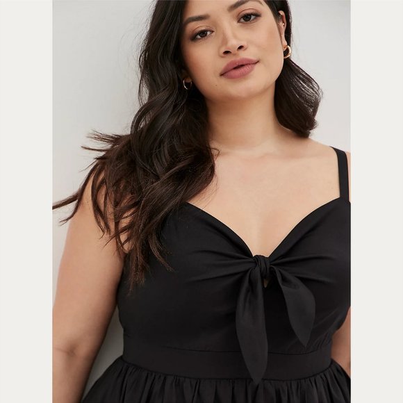 Torid BLACK POPLIN TIE-FRONT SKATER DRESS Size 00 - Picture 5 of 5